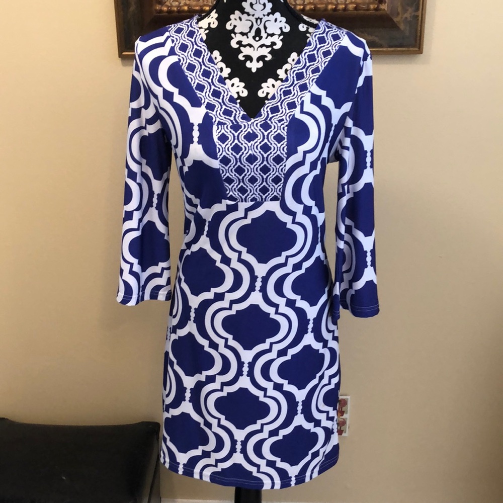 💜 OGGI 5 Bohemian picture frame abstract print v-beck long sleeve vibrant dress